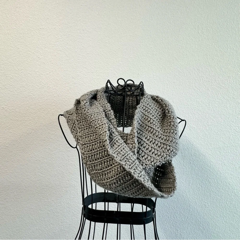 Elegant Gray Hand Crocheted Scarf